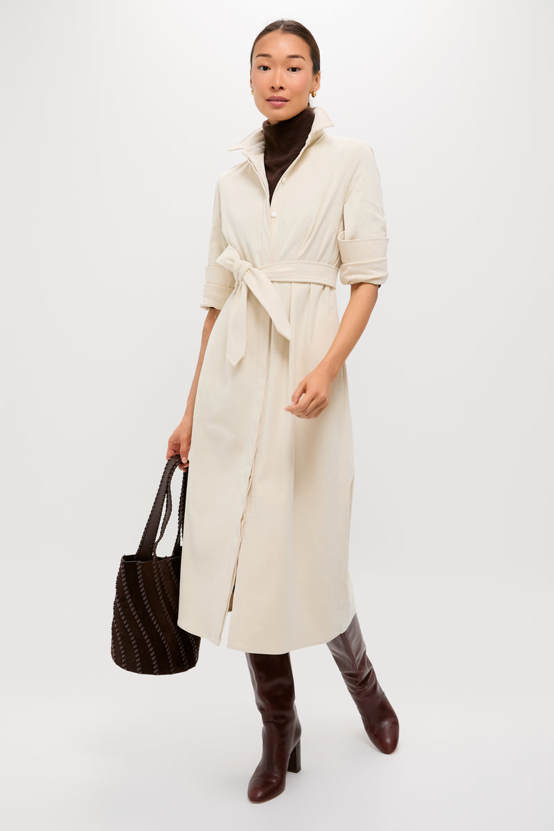 Cream Wide Wale Corduroy Tara Shirt Dress