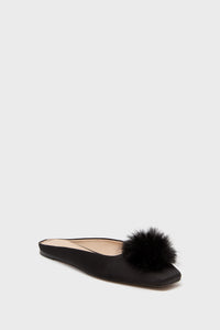 Black Silk Faille Nilli Flats with Pom Pom