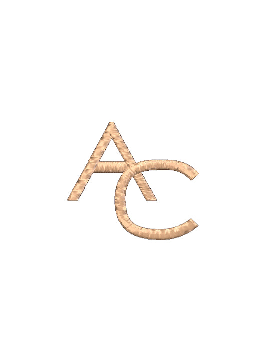 Monogramming option with the two letters that are the same size. A (first initial) C (last initial).
