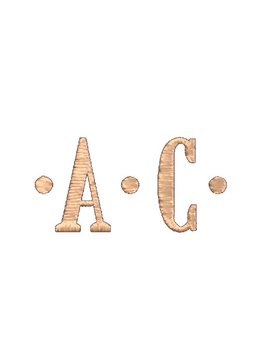 Monogramming option with the two letters that are the same size. A (first initial) C (last initial).
