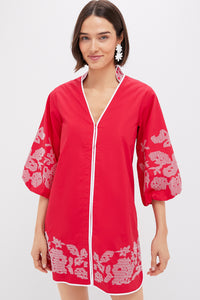 Red & White Embroidery Mini Arem Caftan