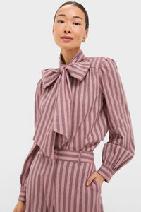 Mauve Stripe Brianna Bow Blouse