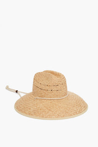 The Lack of Color wide-brimmed woven straw hat features a chin cord with bead, making it ideal for sunny days.