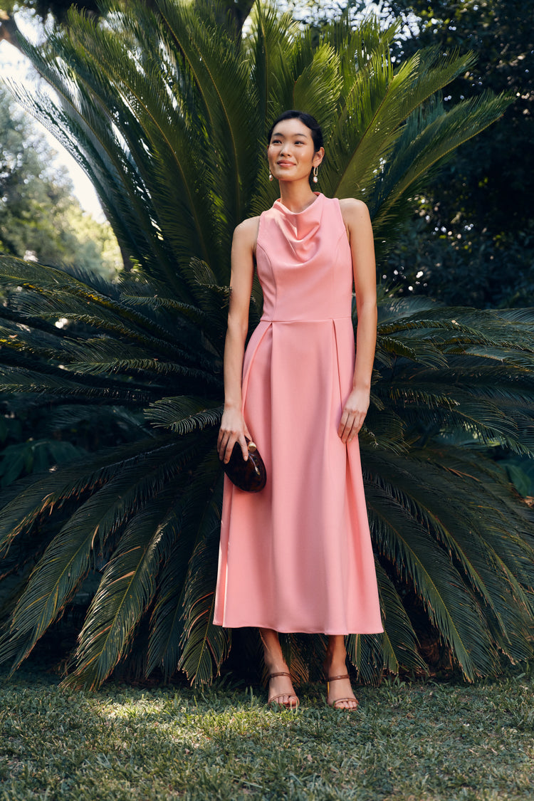 Bubblegum Pink Risa Cowl Neck Gown