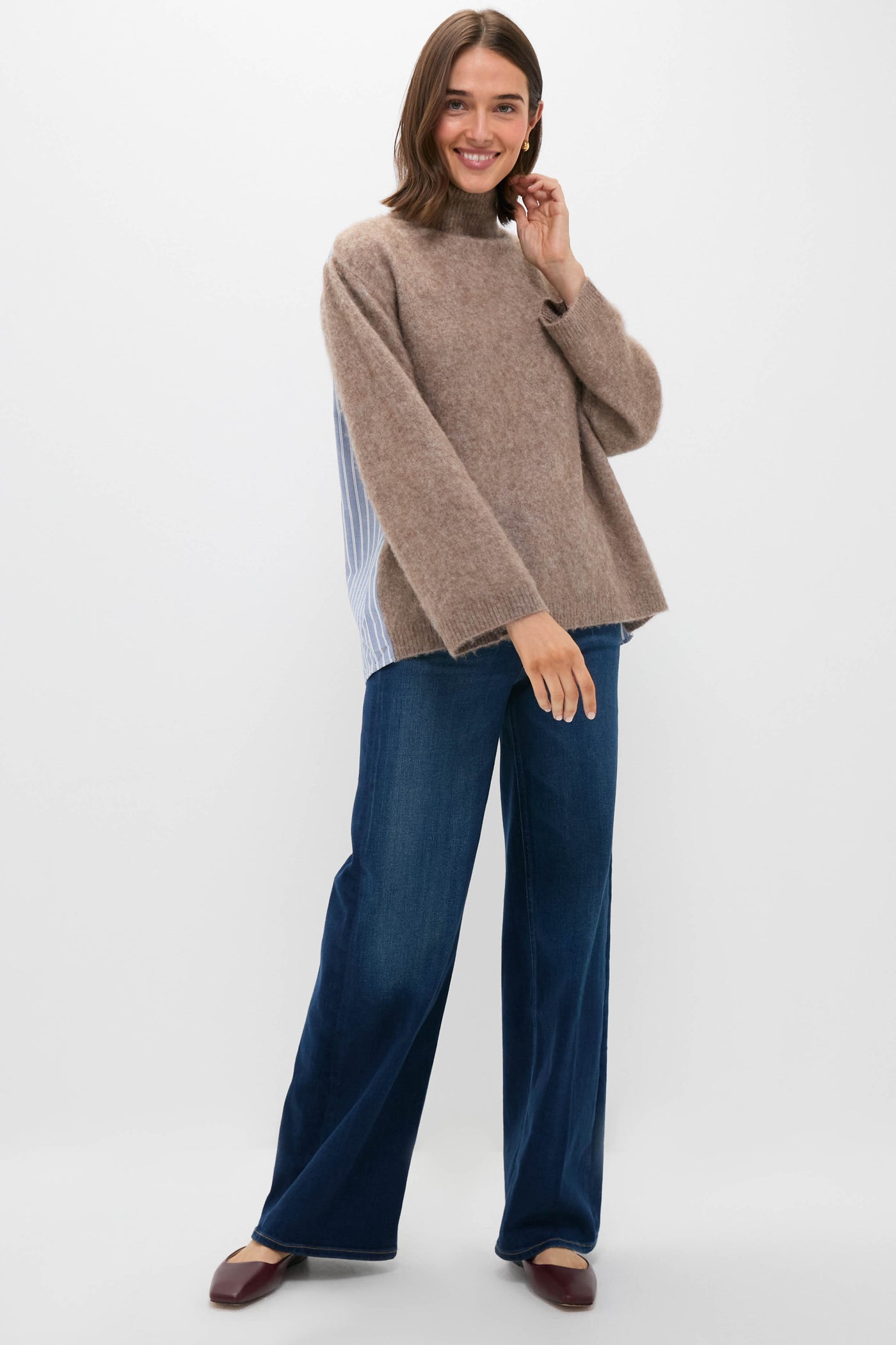 Camel Mallory Combo Knit Turtleneck Sweater