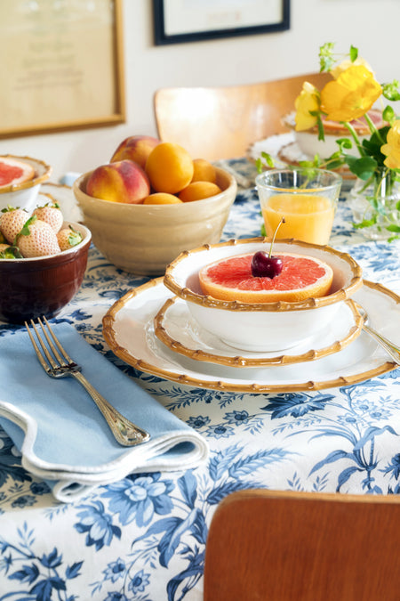 Dusty Blue and White Embroidered Scalloped Napkins Set of 4