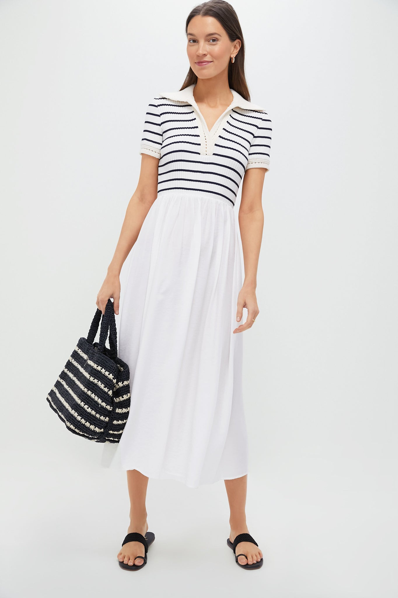 Ivory Striped Polo Midi Dress | Moon River Ivory Striped Polo Midi Dress | Moon River