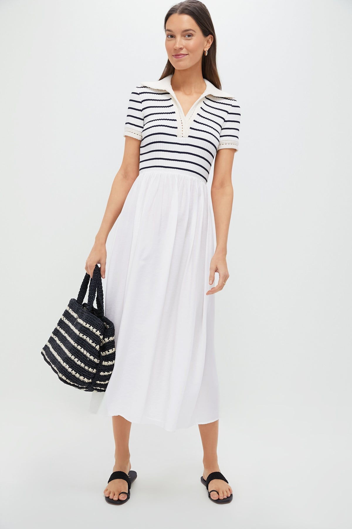 moon river ivory knit midi dress Ivory Striped Polo Midi Dress