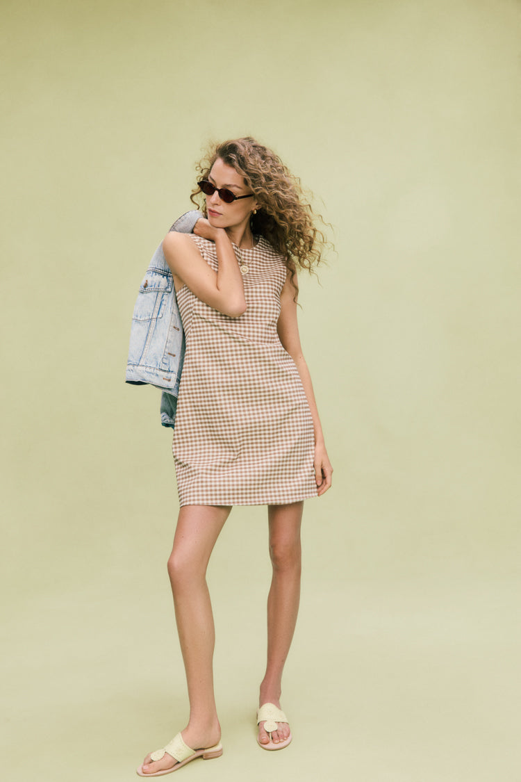 Tuckernuck Mocha Gingham Yvette Mini Dress Mocha / M Tuckernuck Mocha Gingham Yvette Mini Dress Mocha / M