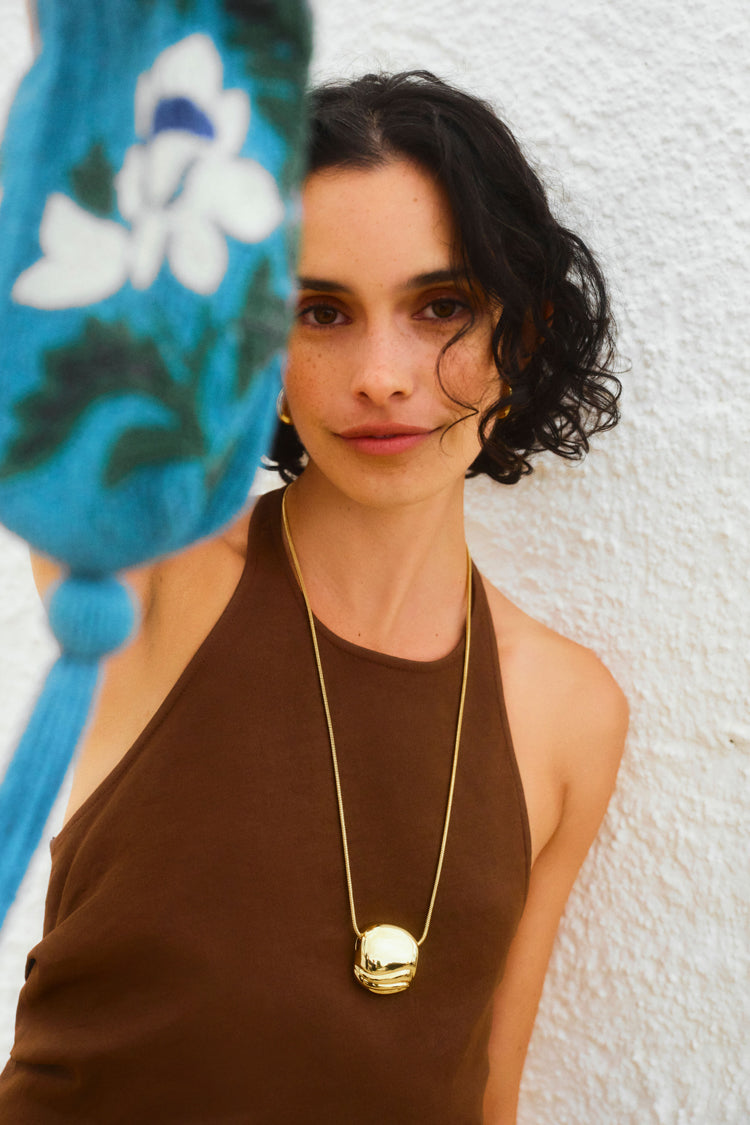 High Polish Gold Rue Pendant Necklace