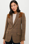 Olive Multi Houndstooth Merino Wool Tweed Woven Blazer
