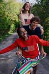 Red Cropped Puff Sleeve Americana Sweater