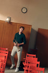 Pine Birdseye Cotton Split-Neck Sweater
