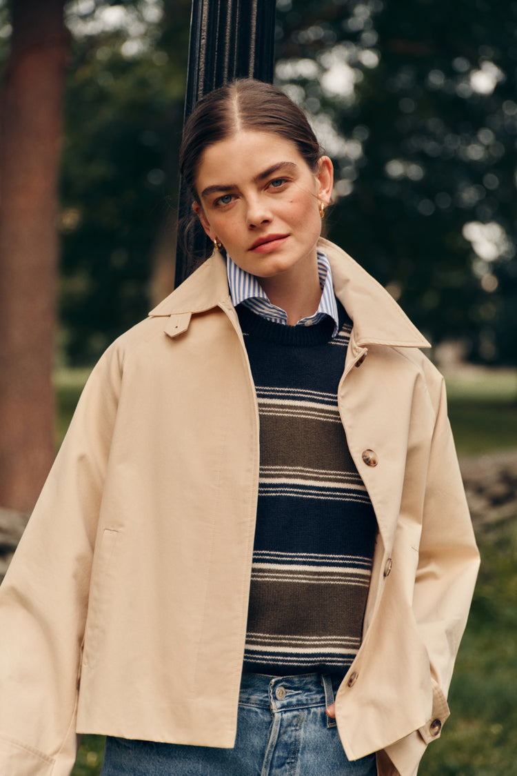 Khaki Drew Short Trench Coat