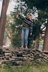 Olive and Navy Stripe Cashmere Boyfriend Bodie Crewneck