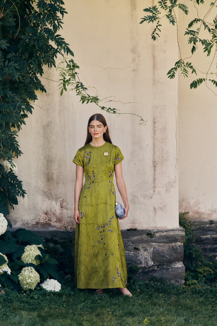 Matcha Flora Lapel Maxi Dress
