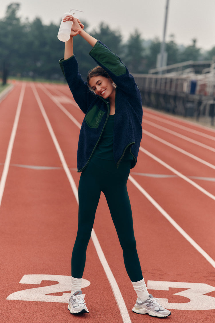 Navy and Green Fleece Lawrence Full Length Zip Up | Tnuck Sport
