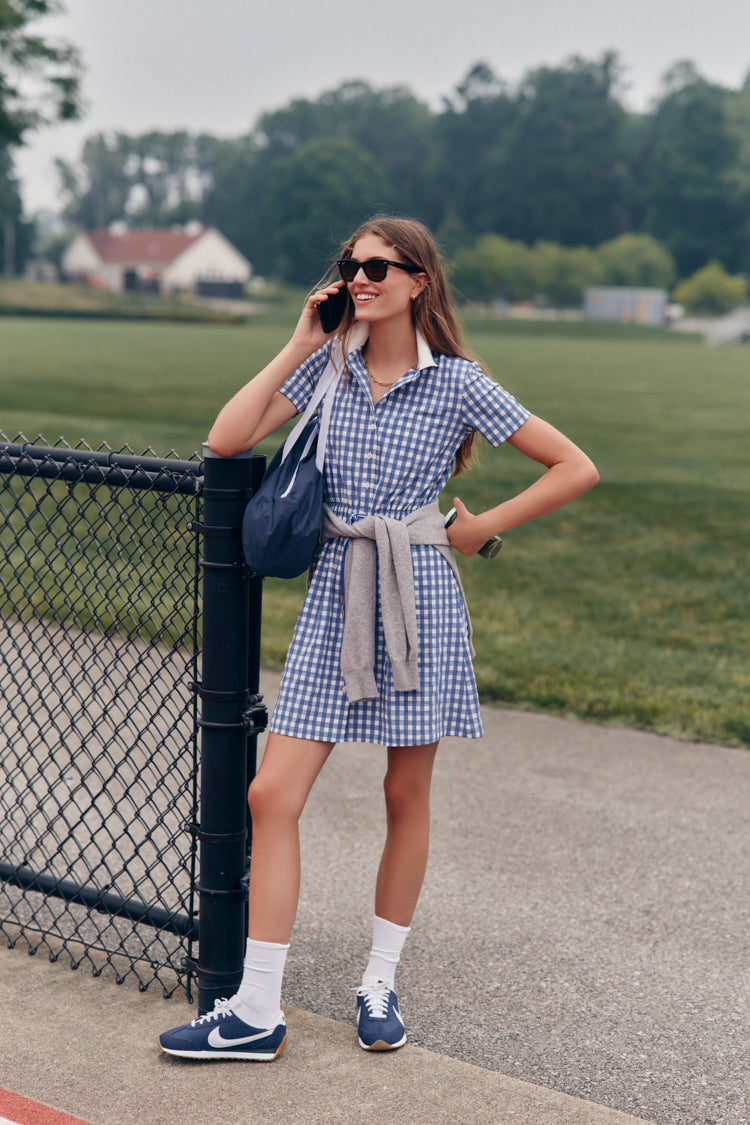 Cobalt Blue Gingham Short Sleeve Performance Seersucker Alcott Golf Dress