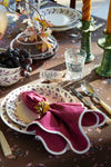 Berry and White Embroidered Scalloped Napkins Set of 4