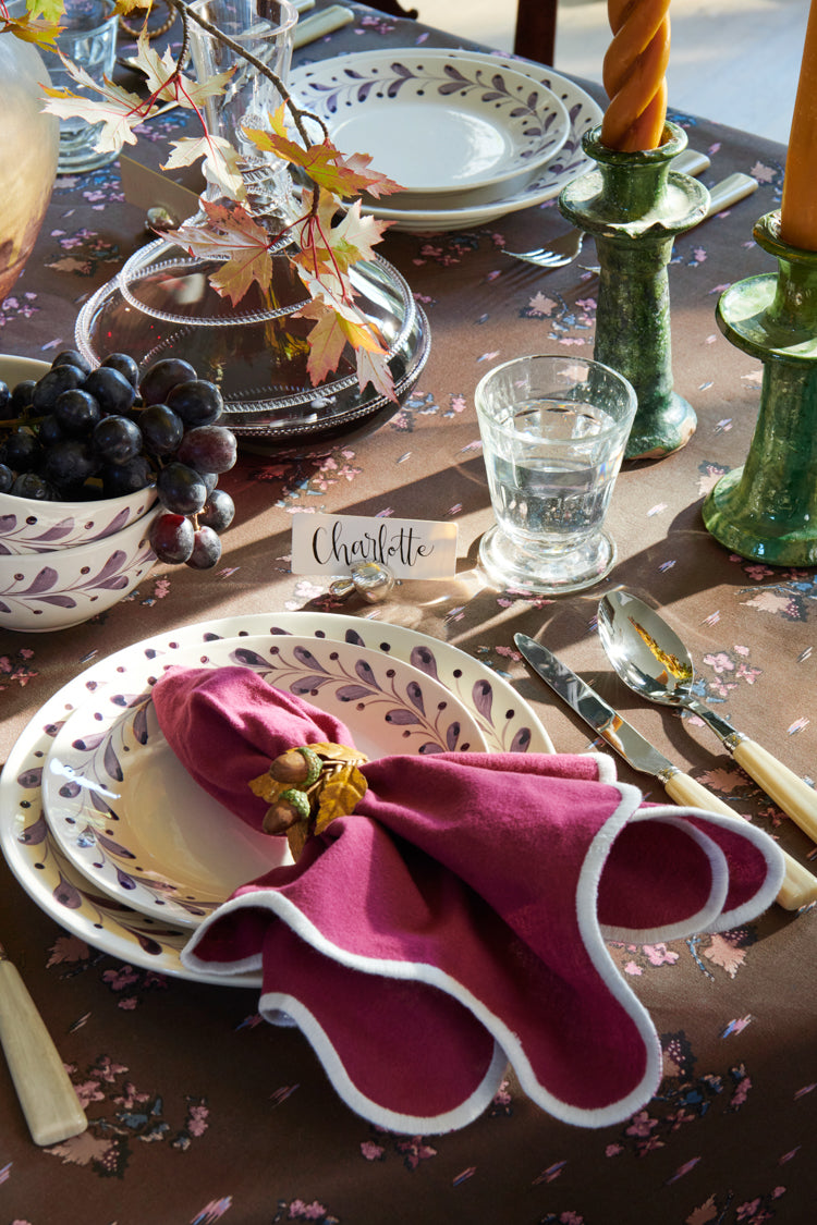 Berry and White Embroidered Scalloped Napkins Set of 4