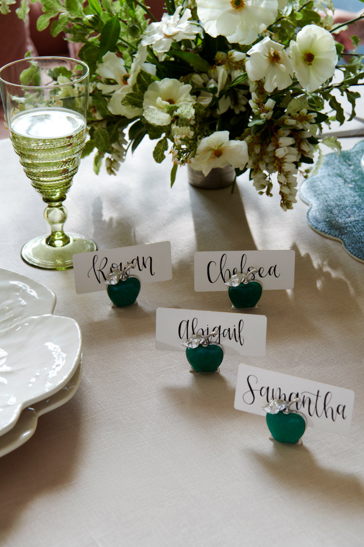 Silver and Jade Apple Place Card Holder Set of 4