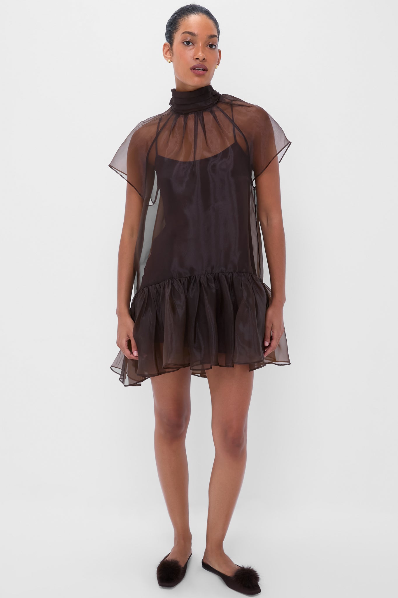 Chocolate Beaux Tiered Mini Dress | SIMKHAI