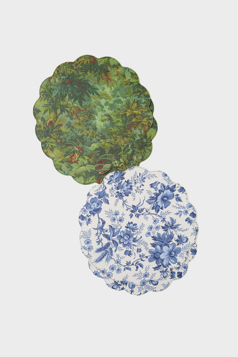 Delft Bloom and Forest Toile Reversible Wipeable Placemats Set of 4