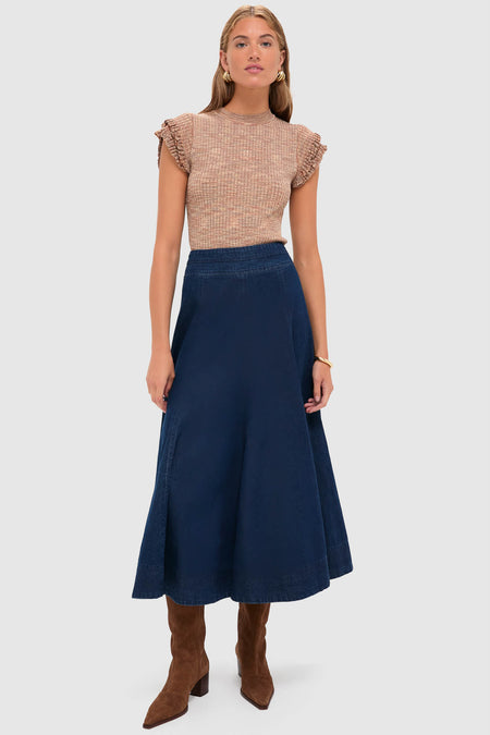 Brown Rowe Crewneck Flutter Sleeve Knit Top