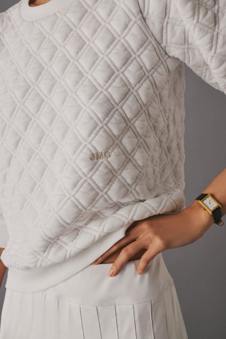 White Puff Sleeve Quilted Stretch Campbell Pullover