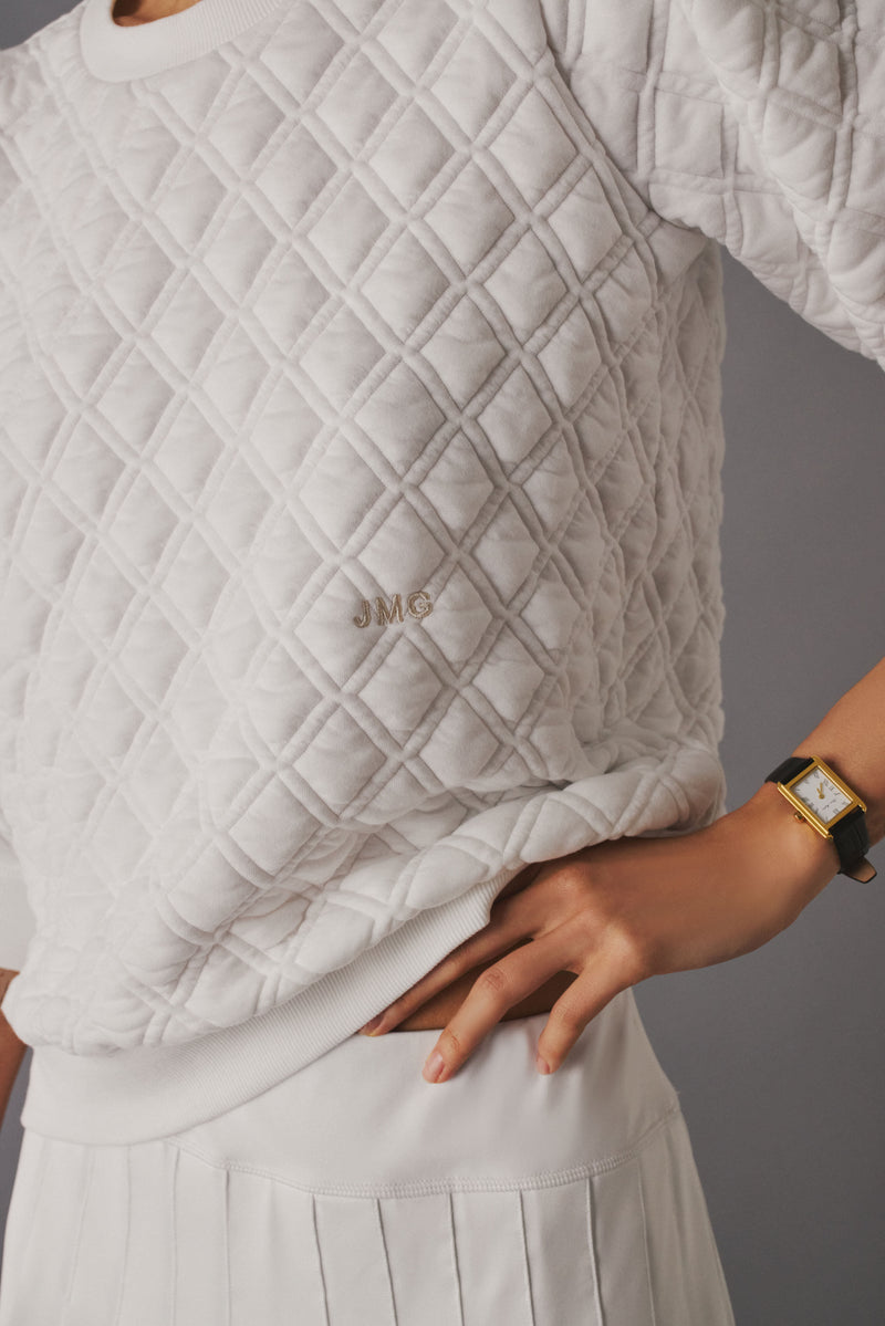 White Puff Sleeve Quilted Stretch Campbell Pullover
