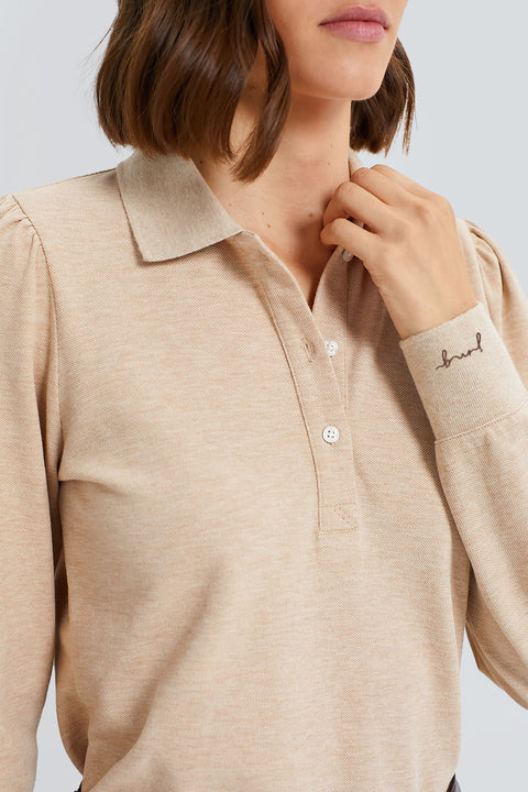 Tuckernuck Sandstone Long Sleeve Pique Puff Sleeve Peggy Polo Sandstone / S Tuckernuck Sandstone Long Sleeve Pique Puff Sleeve Peggy Polo Sandstone / S