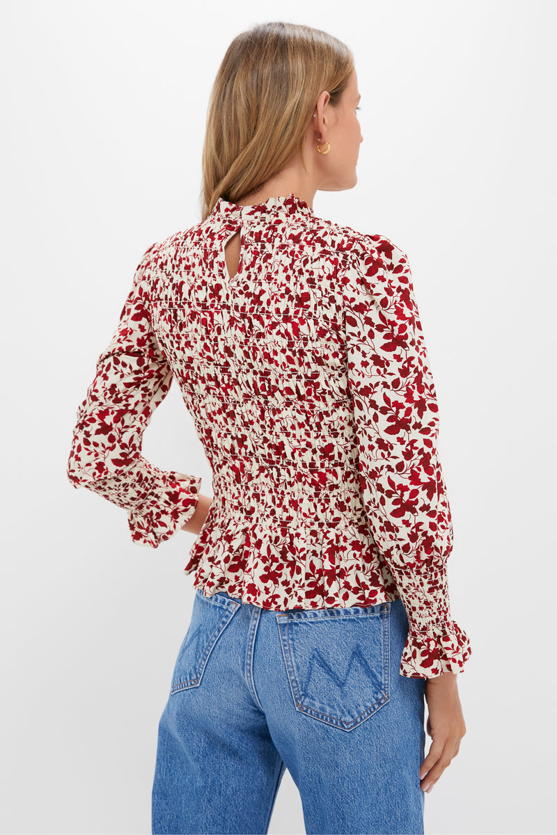 Red & Cream Floral Smocked Cynthia Blouse