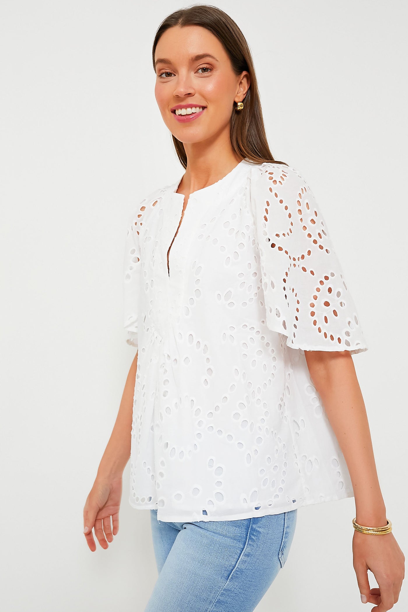 White Eyelet Finley Flutter Sleeve Top