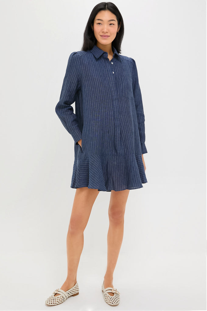Dark Navy Stripe Linen Callahan Shirt Dress | Tuckernuck