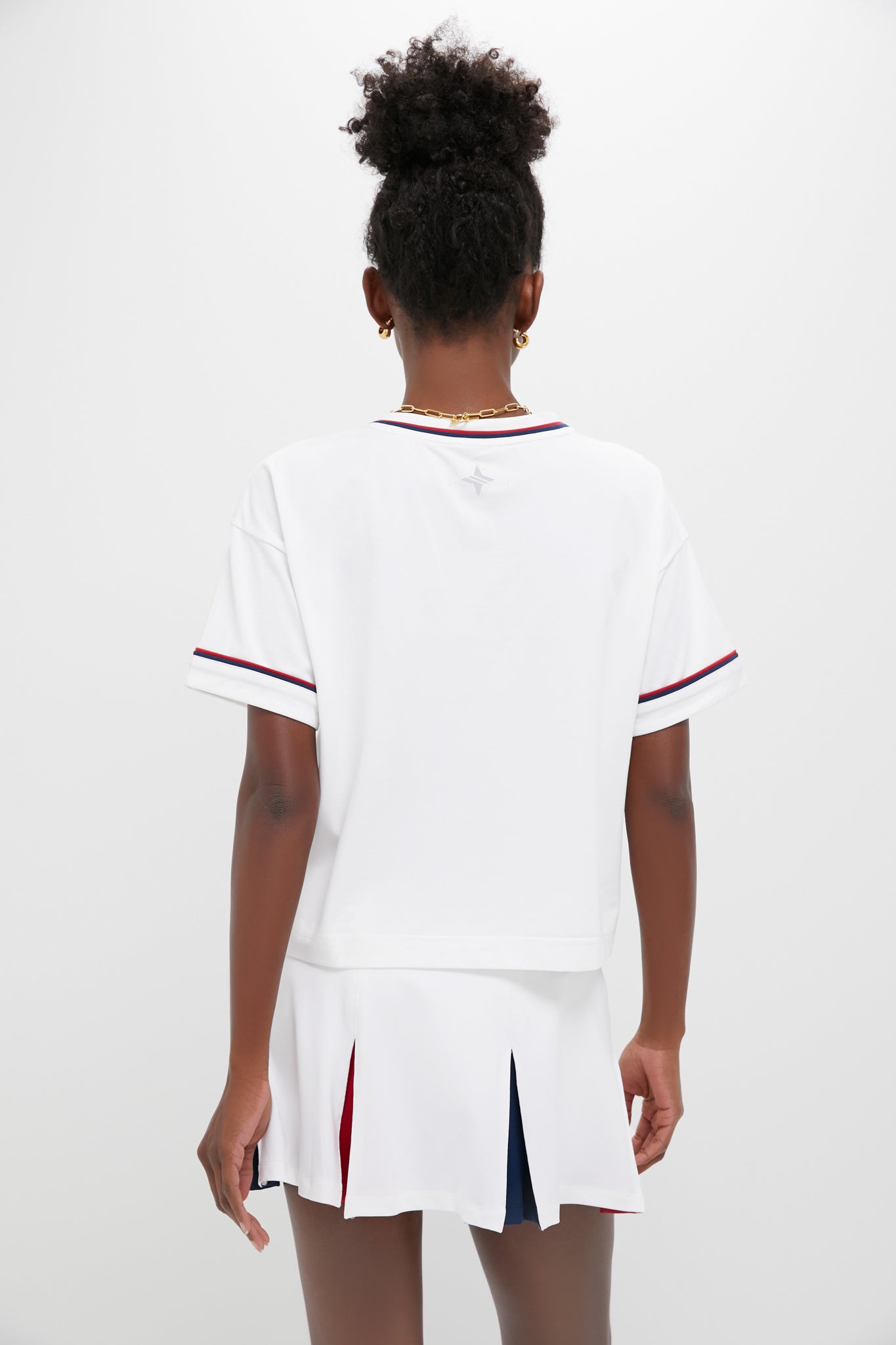 White Americana Piped Performance Cotton Cropped Ryan Boyfriend Tee