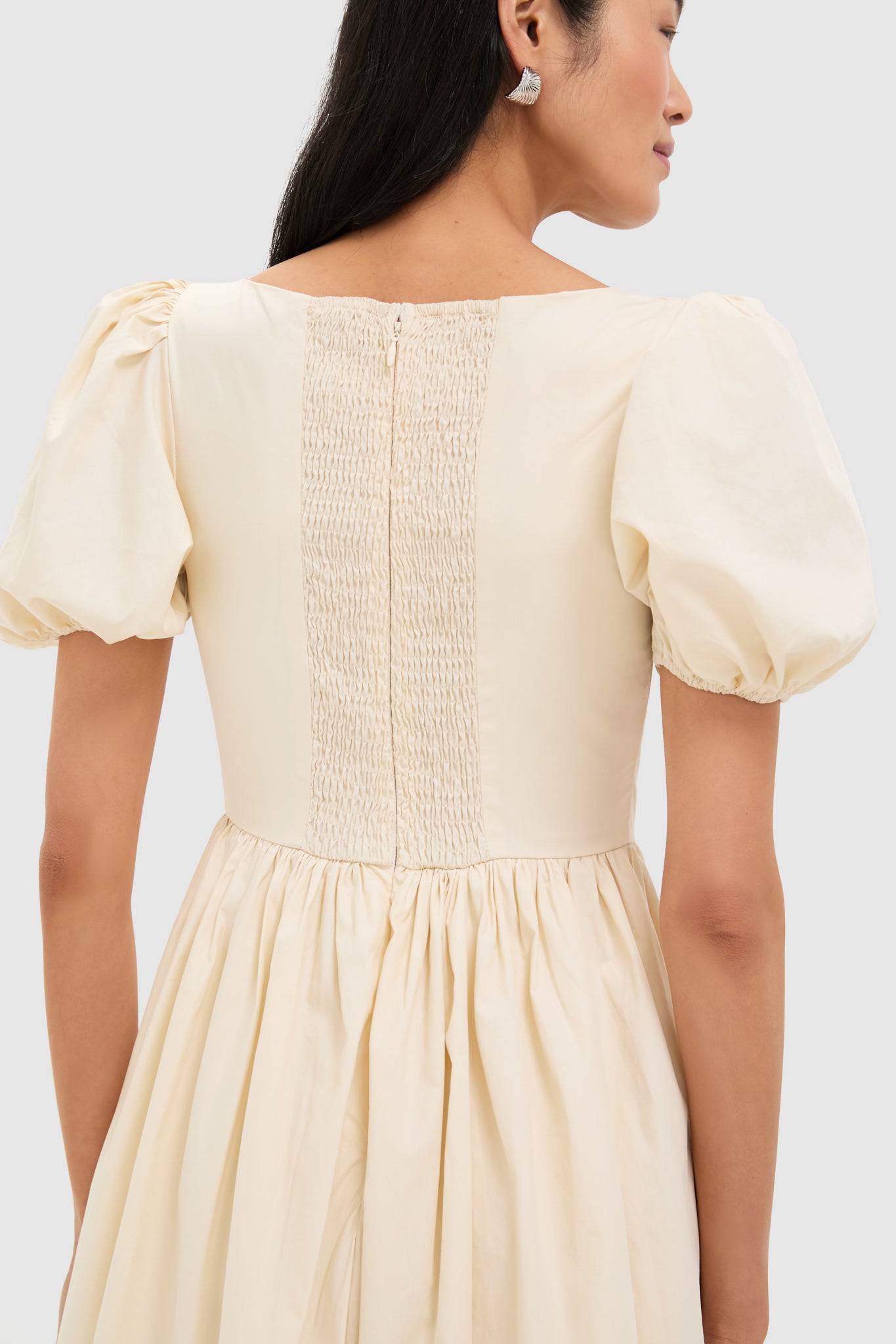 Cream Puff Sleeve Midi Dress
