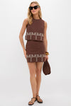 Brown & Cream Embroidery Palm Mini Skirt