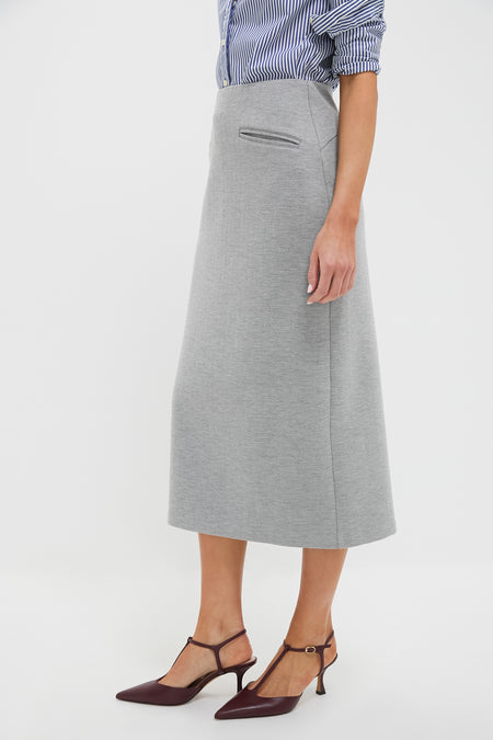 Gray Herringbone Rosewell Midi Skirt