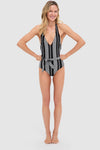 Black Luchia Deep V Belted One Piece