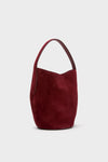 Maroon Suede Mini Belted Bucket Bag