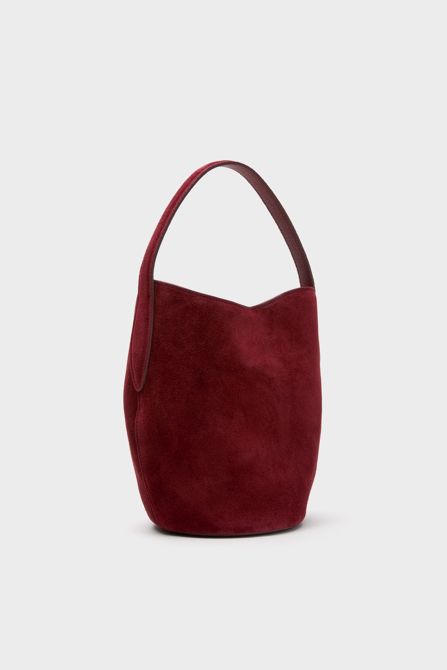 Maroon Suede Mini Belted Bucket Bag