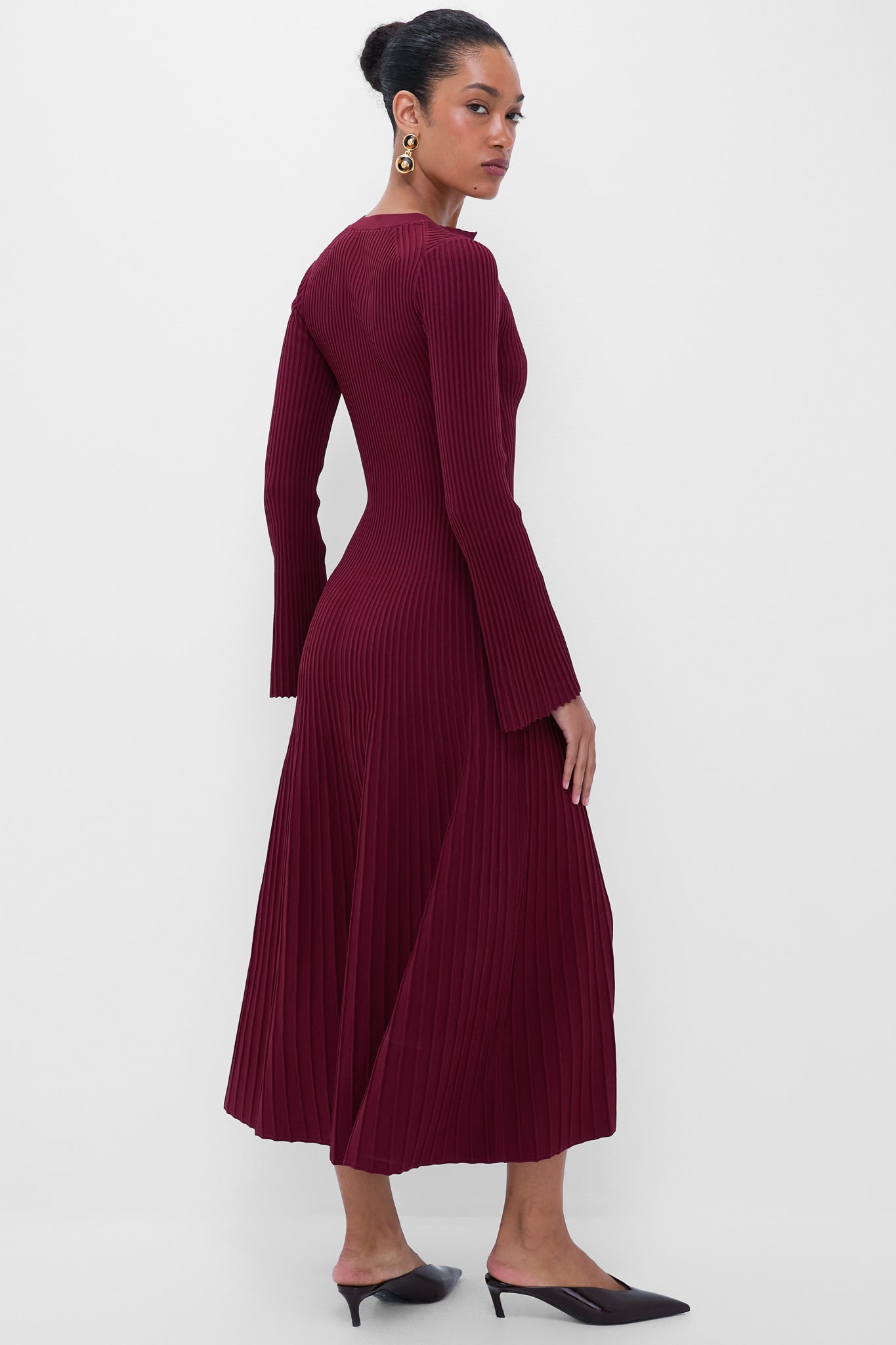 ribbed midi dress with sleeves Cranberry Genna Long Sleeve Midi Dress