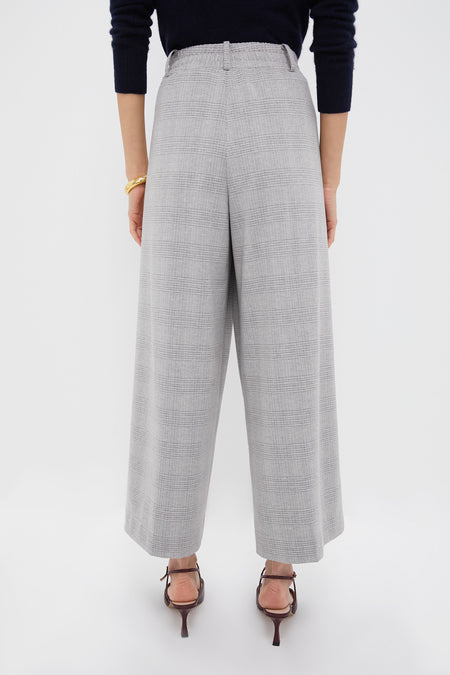 Gray Plaid Cropped Flare Carlton Pants