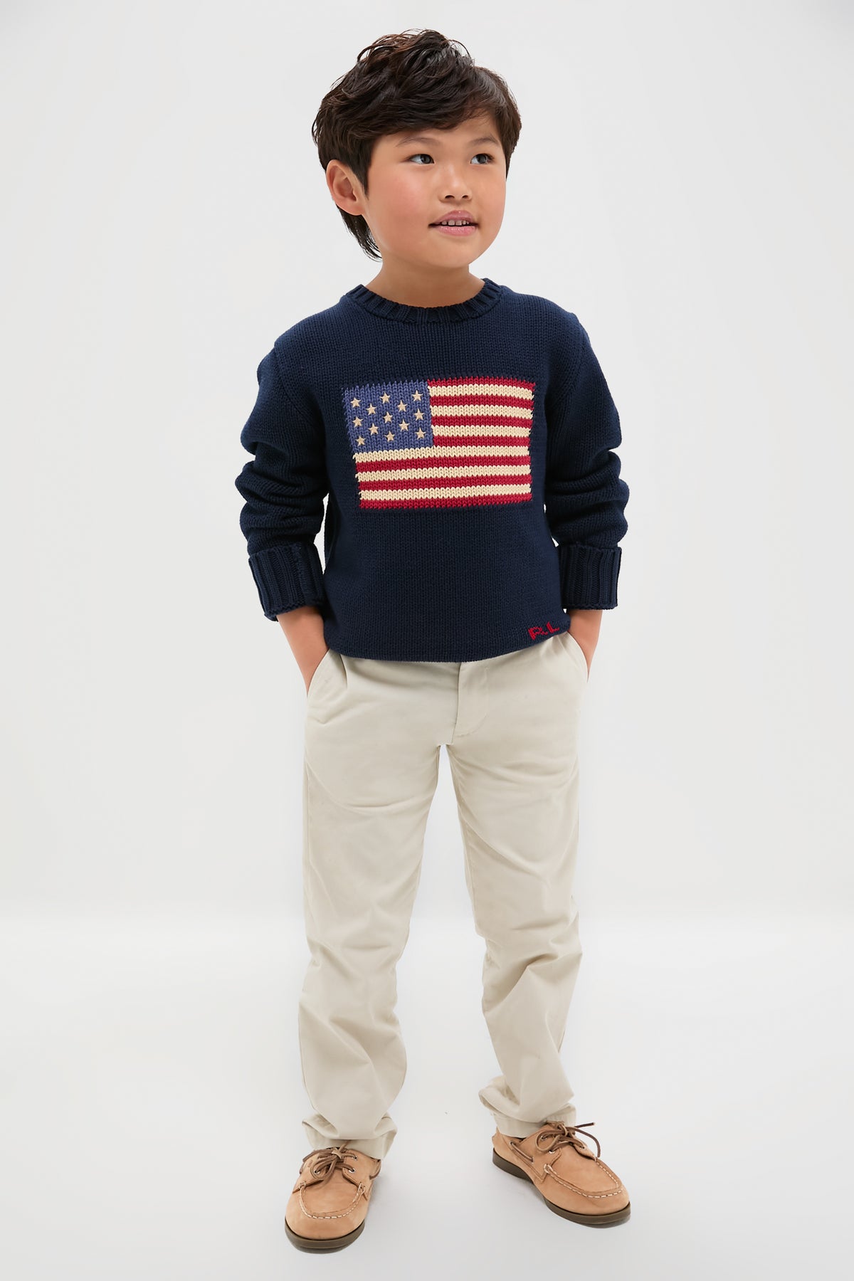 Navy Flag Cotton Crewneck Sweater