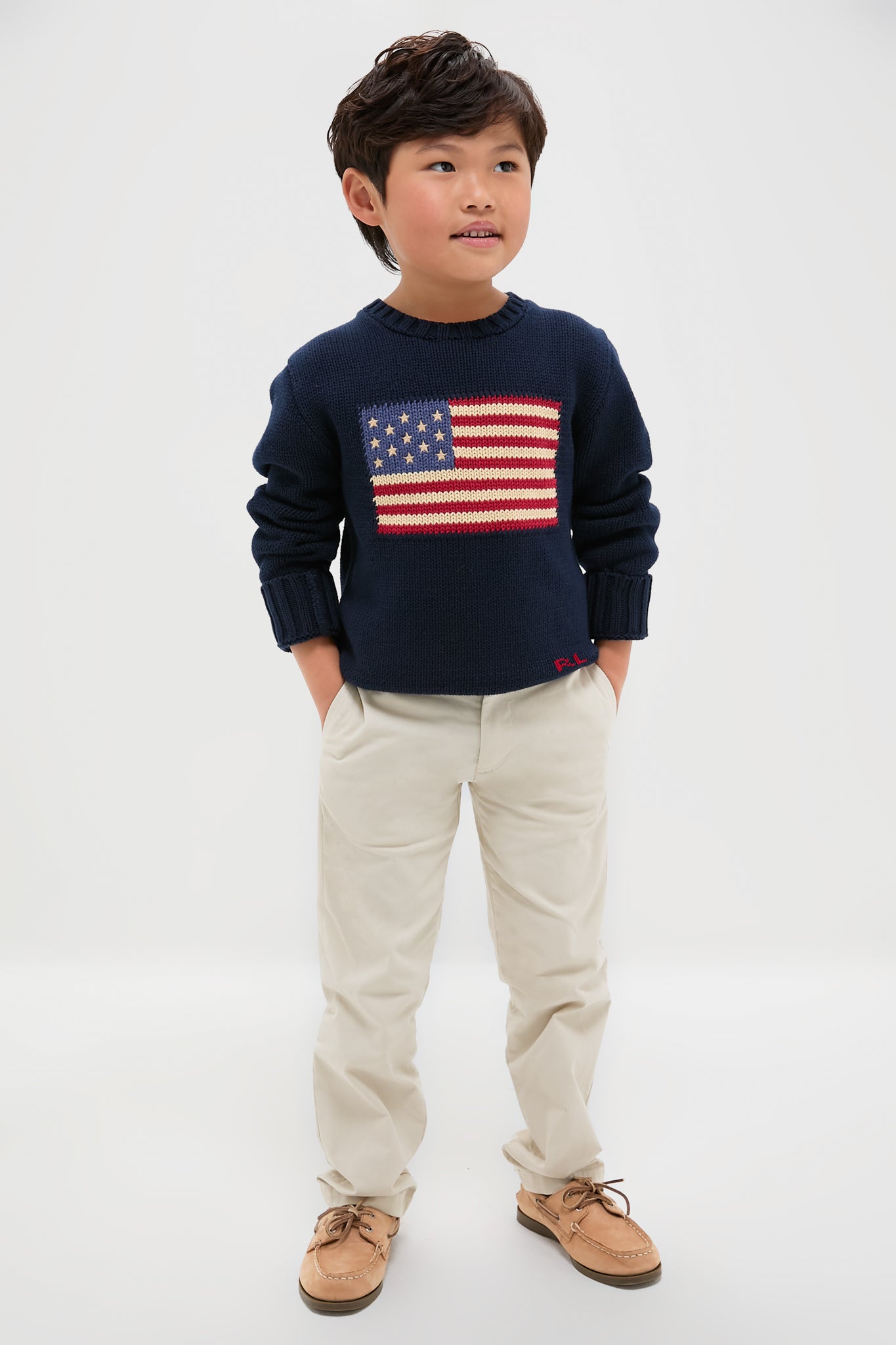 Navy Flag Cotton Crewneck Sweater