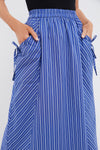 Dark Blue and White Kendall Play Stripe Midi A-Line Skirt