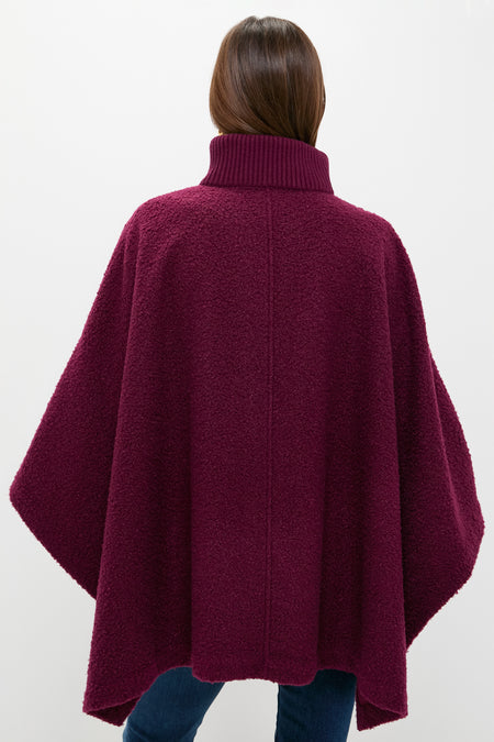 Oxblood Boucle High-Neck Poncho