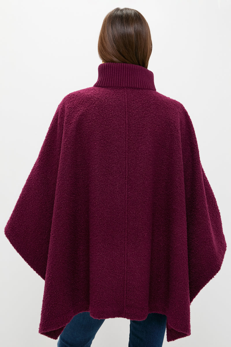 Oxblood Boucle High-Neck Poncho