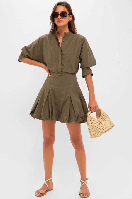 Faded Olive Effie Bubble Mini Dress