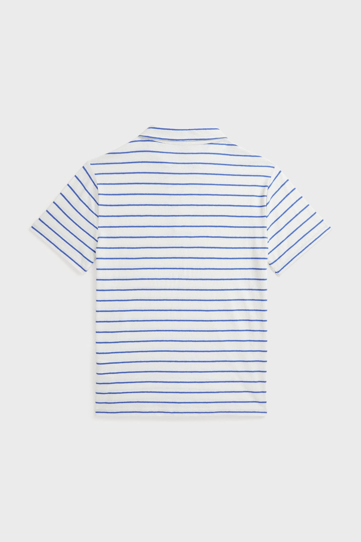 Boys White Short-Sleeve Cotton Linen Jersey Striped Johnny Collar Polo
